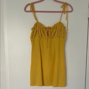 Yellow Mini Dress with Lace Detail